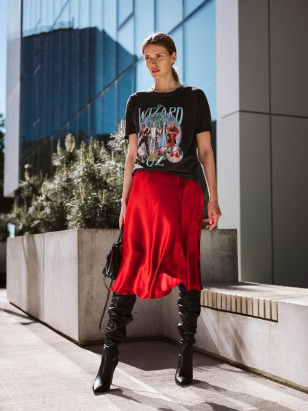 Street Style Dark Red Leather Midi Skirt Midi Silk Skirt In Red