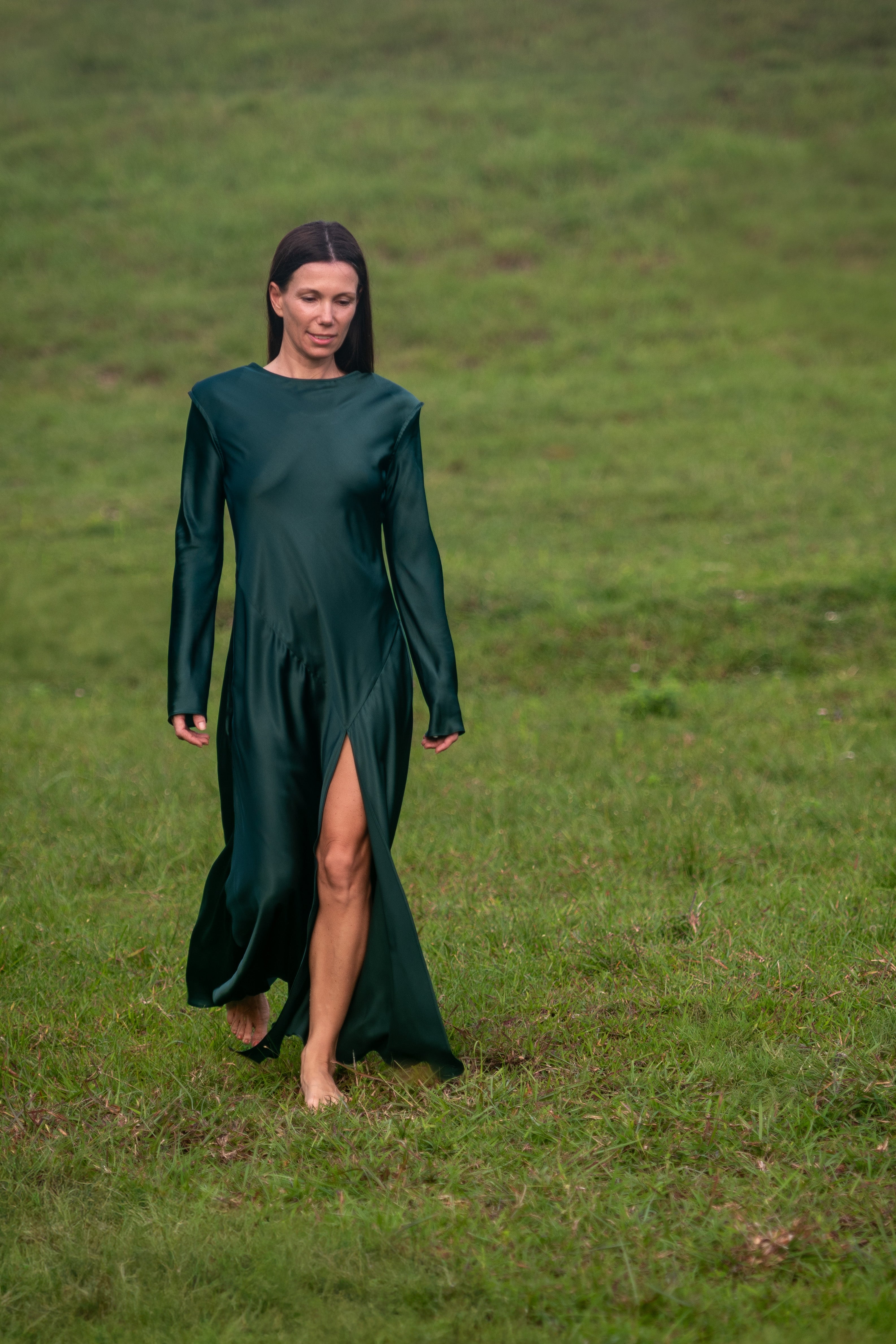 Jungle Green Flared Silk Dress Jungle Green Flared Silk Dress