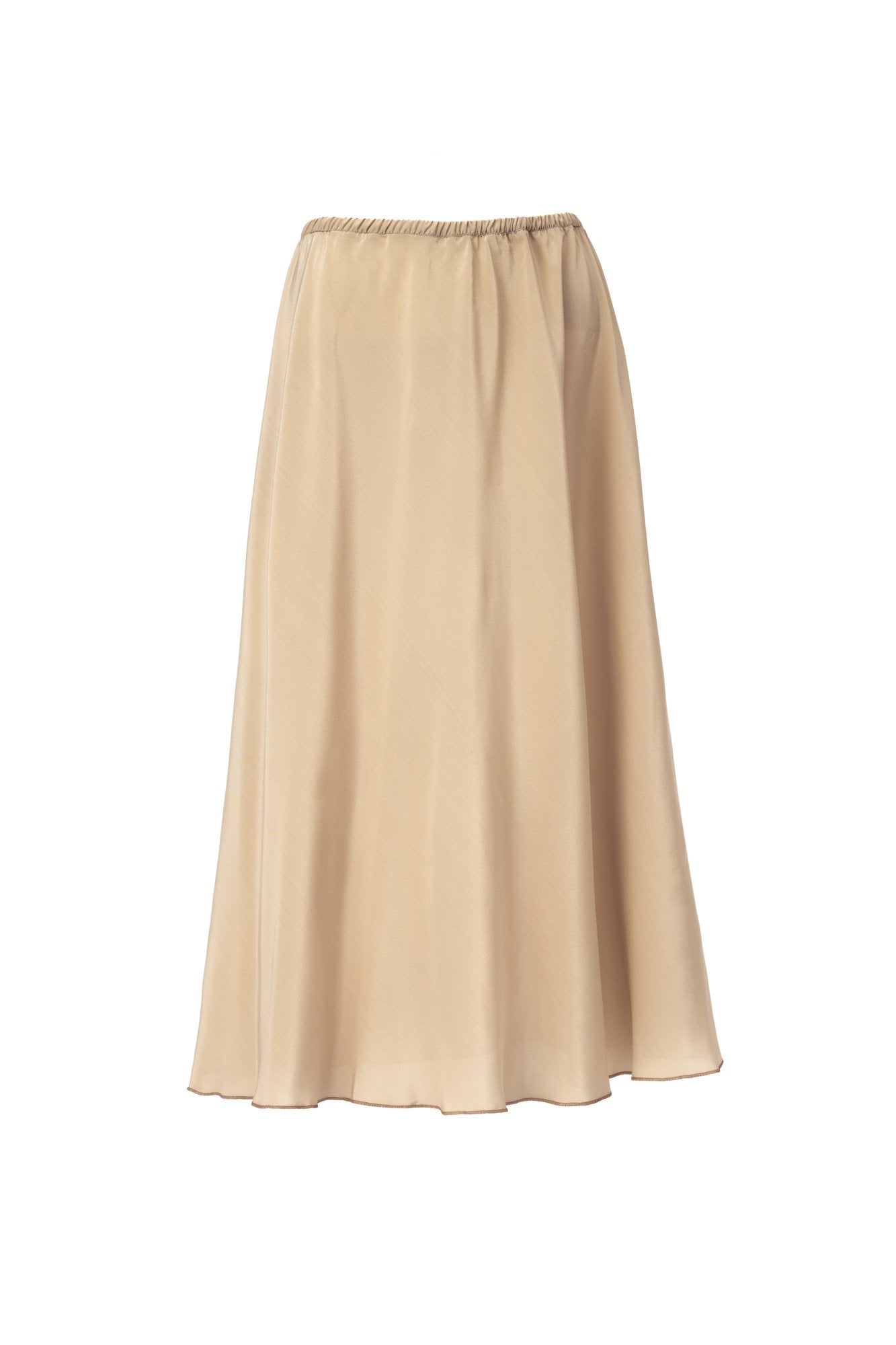 Midi A-Line Crepe Silk Skirt in Sandy Nude - silk&jam