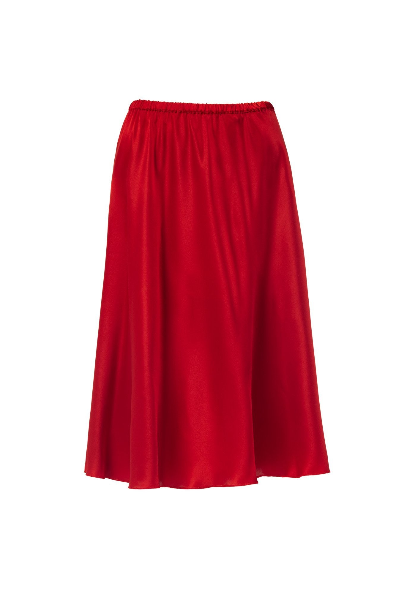 Midi Silk Skirt in Red