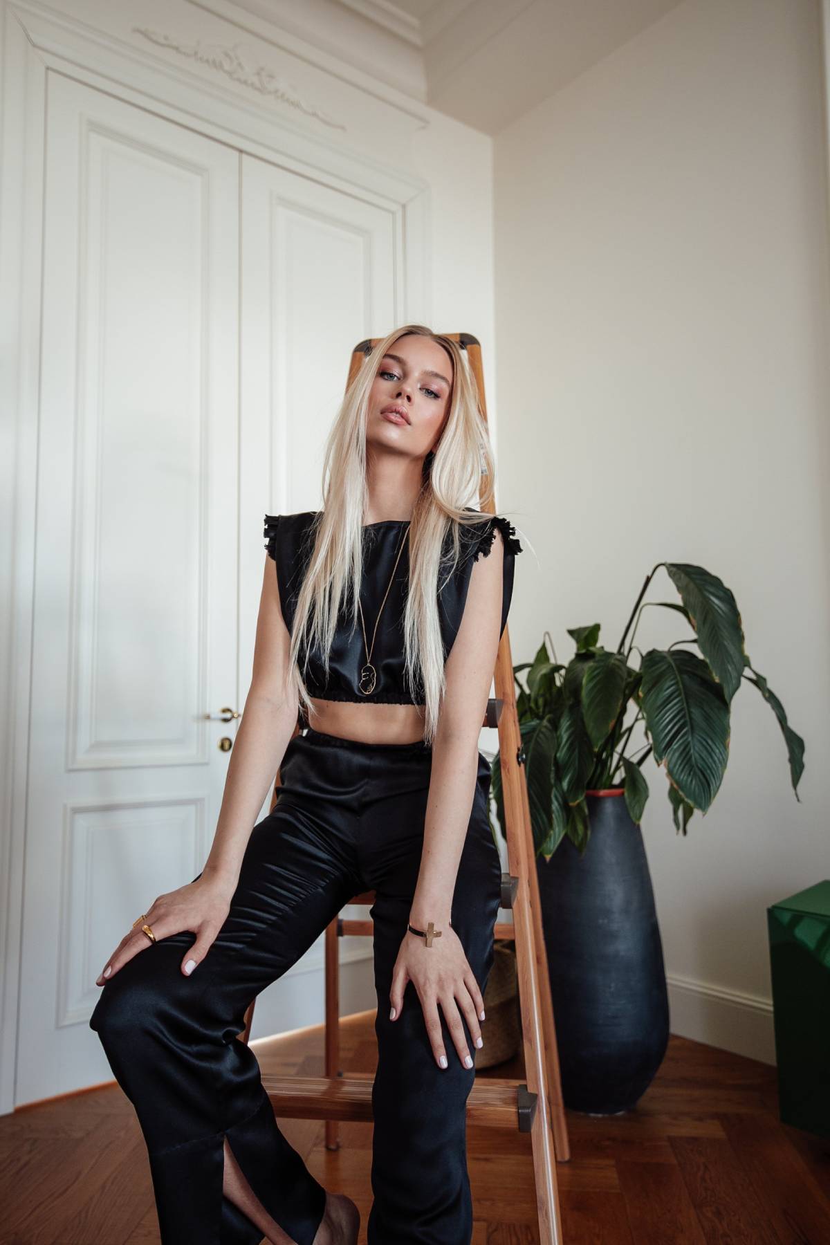 Silk Pants With Slits in Black
