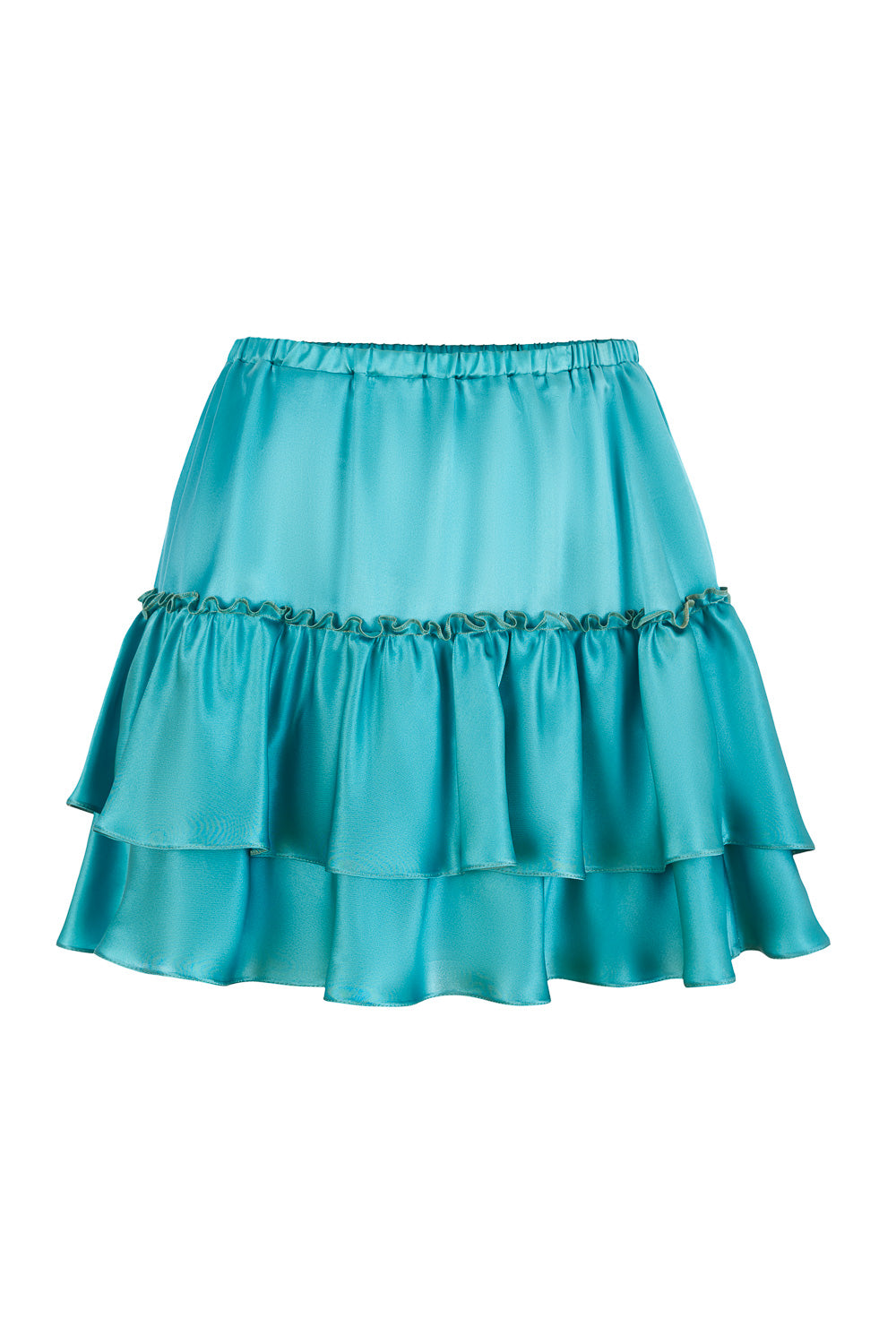 Short Silk Skirt with Ruffles in Ocean Blue